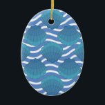 Vintage Seashell And Waves Pattern セラミックオーナメント<br><div class="desc">A blue seashell and waves pattern drawing. Mosaic style design in shades of blue.</div>