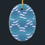 Vintage Seashell And Waves Pattern セラミックオーナメント<br><div class="desc">A blue seashell and waves pattern drawing. Mosaic style design in shades of blue.</div>
