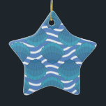 Vintage Seashell And Waves Pattern セラミックオーナメント<br><div class="desc">A blue seashell and waves pattern drawing. Mosaic style design in shades of blue.</div>