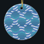 Vintage Seashell And Waves Pattern セラミックオーナメント<br><div class="desc">A blue seashell and waves pattern drawing. Mosaic style design in shades of blue.</div>