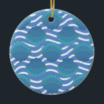 Vintage Seashell And Waves Pattern セラミックオーナメント<br><div class="desc">A blue seashell and waves pattern drawing. Mosaic style design in shades of blue.</div>