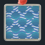 Vintage Seashell And Waves Pattern メタルオーナメント<br><div class="desc">A blue seashell and waves pattern drawing. Mosaic style design in shades of blue.</div>