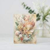 Vintage Seashells Starfish Ocean Beach Coastal  ポストカード (スタンド正面)