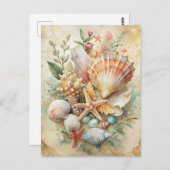 Vintage Seashells Starfish Ocean Beach Coastal  ポストカード (正面/裏面)
