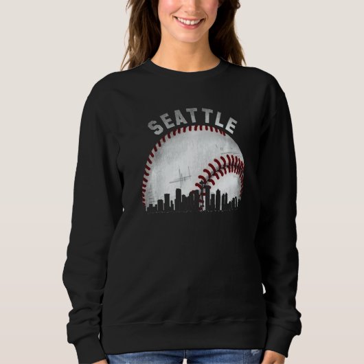 Vintage Seattle Skyline City Baseball   スウェットシャツ (正面)