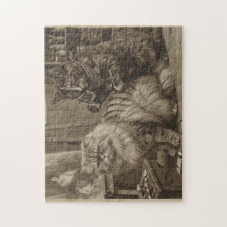 Vintage Sepia Cat Tattoo Artist – Funny Victorian ジグソーパズル