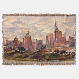 Vintage Sepia NYC Skyline Art Throw スローブランケット