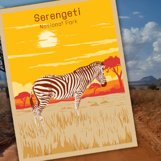 Vintage Serengeti Safari Africa Zebra Travel Art ポストカード