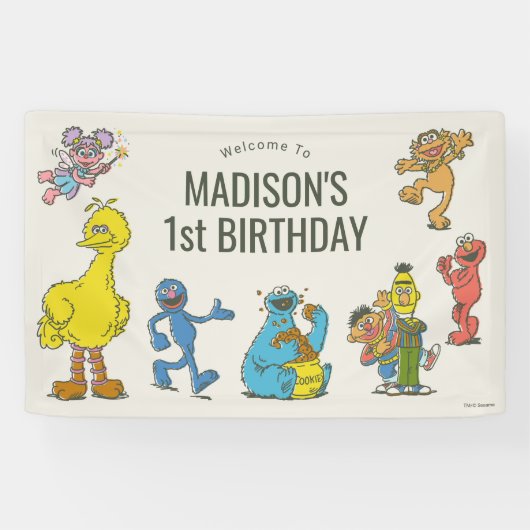 Vintage Sesame Street Characters Birthday Banner 横断幕 (横)