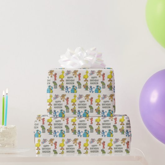 Vintage Sesame Street Characters Birthday Wrapping ラッピングペーパー (パーティーギフト)