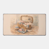 Vintage Sewing Basket Cottagecore Pastel デスクマット (正面)