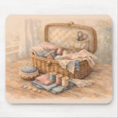 Vintage Sewing Basket Cottagecore Pastel マウスパッド (正面)
