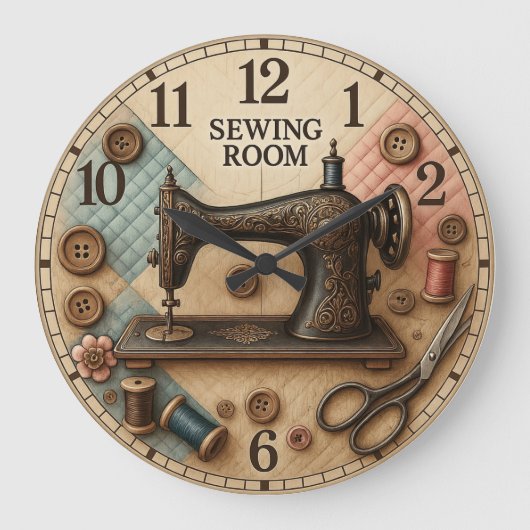 Vintage sewing machine  ラージ壁時計 (正面)