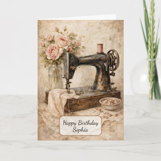 Vintage Sewing Machine Roses カード (正面)