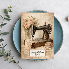 Vintage Sewing Machine Roses カード