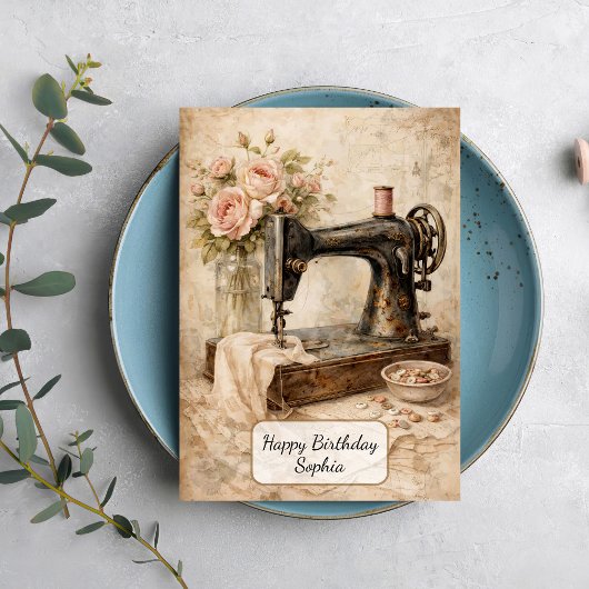 Vintage Sewing Machine Roses カード