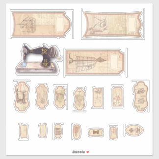 Vintage Sewing Tags Custom-Cut Vinyl Stickers シール