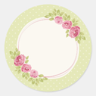 Vintage Shabby Chic Floral Frame with Roses ラウンドシール