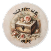 Vintage Shabby Chic Jewelry Pink Roses セラミックノブ (正面)