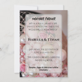 Vintage Shabby Chic Pink Beads & Fabric Roses  招待状