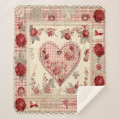 Vintage Shabby Chic Rose Heart Gingham シェルパブランケット (正面)