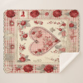 Vintage Shabby Chic Rose Heart Gingham シェルパブランケット (正面(横))