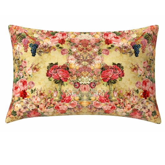 Vintage shabby chic roses and vase yellow 枕カバー