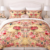 Vintage shabby chic roses and vase yellow 枕カバー