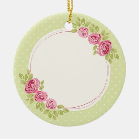 Vintage Shabby Chic Roses Frame セラミックオーナメント (正面)