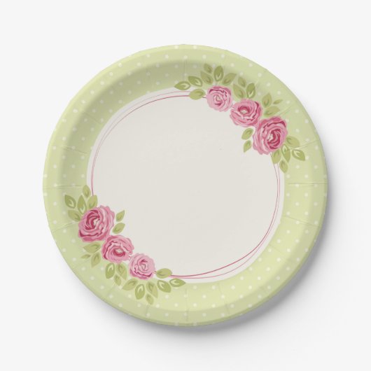 Vintage Shabby Chic Roses Frame Paper Plate ペーパープレート (正面)