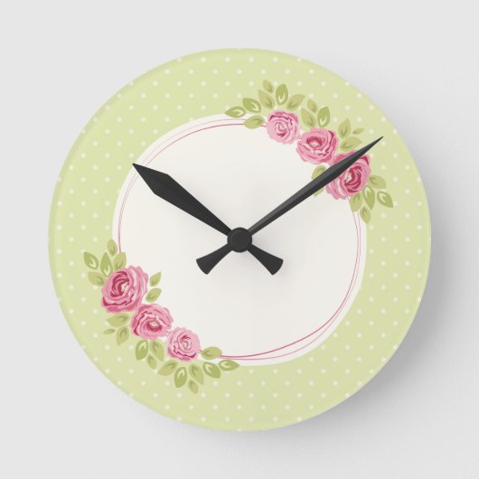 Vintage Shabby Chic Roses Frame Wall Clock ラウンド壁時計 (正面)