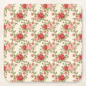 Vintage Shabby Chic Roses Pattern スクエアペーパーコースター (正面)