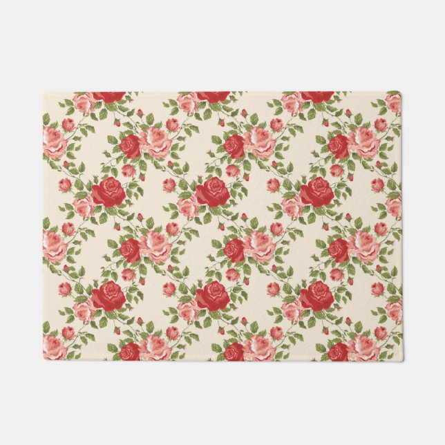Vintage Shabby Chic Roses Pattern ドアマット (正面)
