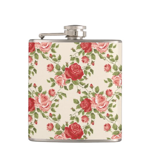 Vintage Shabby Chic Roses Pattern フラスク (正面)