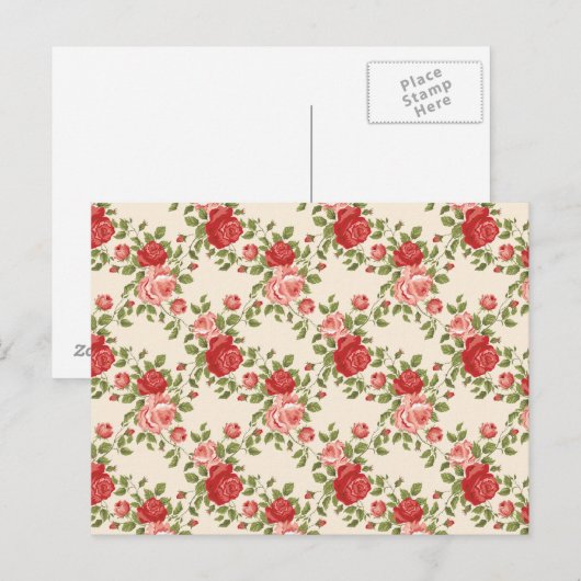 Vintage Shabby Chic Roses Pattern ポストカード (正面/裏面)