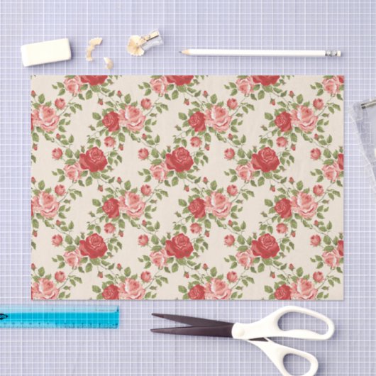 Vintage Shabby Chic Roses Pattern 薄葉紙 (クラフト)