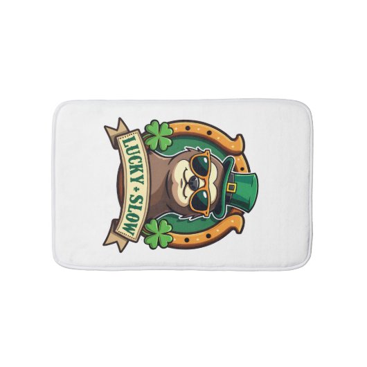 Vintage Shamrock Sloth Lucky Clover Graphic 2 バスマット (正面)