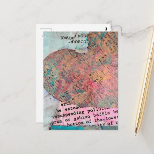 Vintage Sheet Music Heart Mixed Media Collage ポストカード (正面/裏面インサイチュ)