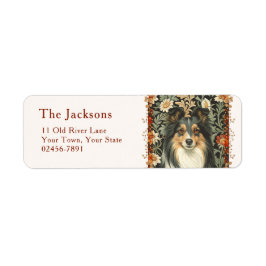 Vintage Shetland Sheepdog Sheltie Floral ラベル