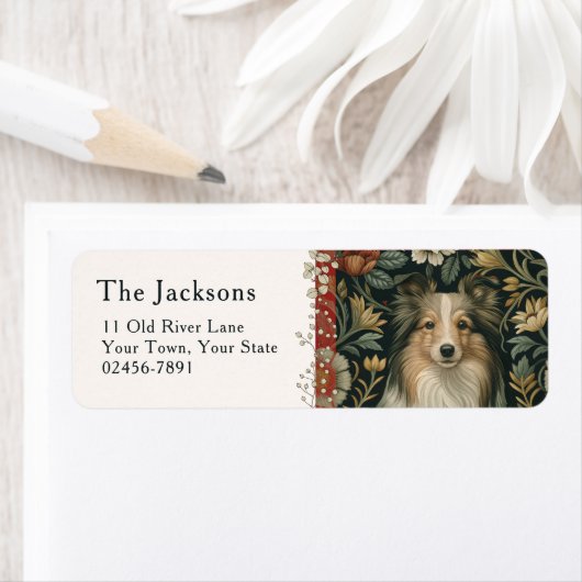 Vintage Shetland Sheepdog Sheltie Floral ラベル (インサイチュ)