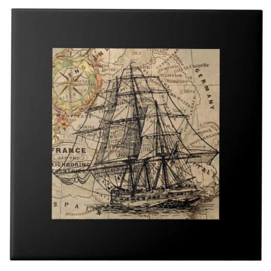 Vintage Ship And Map タイル (正面)