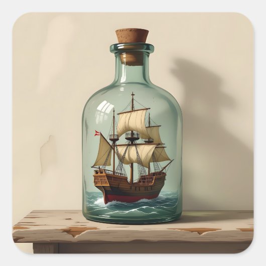 Vintage Ship in an Antique Bottle スクエアシール (正面)