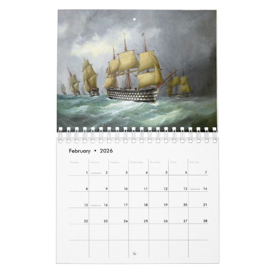 Vintage Ships Calendar カレンダー (2月 2026)