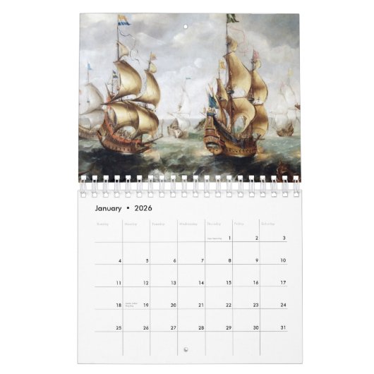 Vintage Ships Calendar カレンダー (1月 2026)