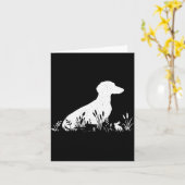 Vintage Silhouette Dachshund Shirt Women, Cute Dog カード (黄色い花)