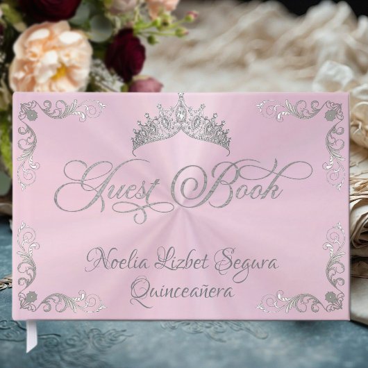 Vintage Silver Border & Tiara - Pastel Pink ゲストブック