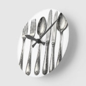 Vintage Silverware Ornate Flatware Kitchen  ラウンド壁時計 (傾斜)