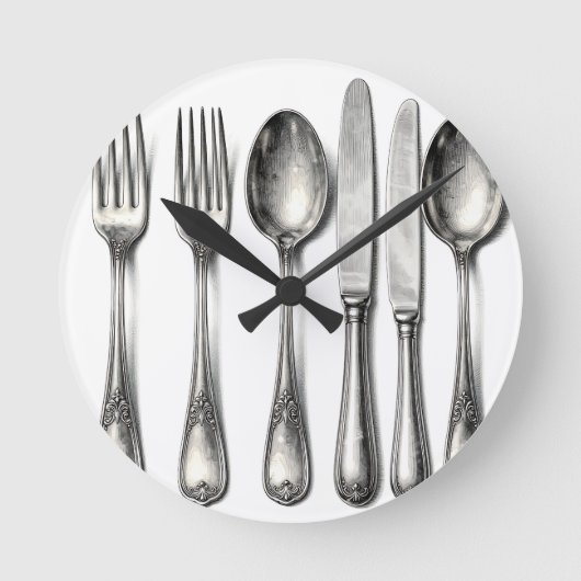 Vintage Silverware Ornate Flatware Kitchen  ラウンド壁時計 (正面)