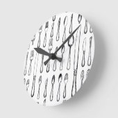 Vintage Silverware Sketch Pattern Elegant  ラウンド壁時計 (傾斜)