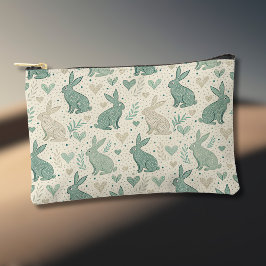 Vintage Simple Bunny Silhouettes Hearts Pattern アクセサリーポーチ